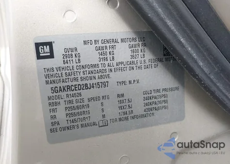 2011 Buick Enclave 2Xl from USA, damaged, VIN 5GAKRCED2BJ415797